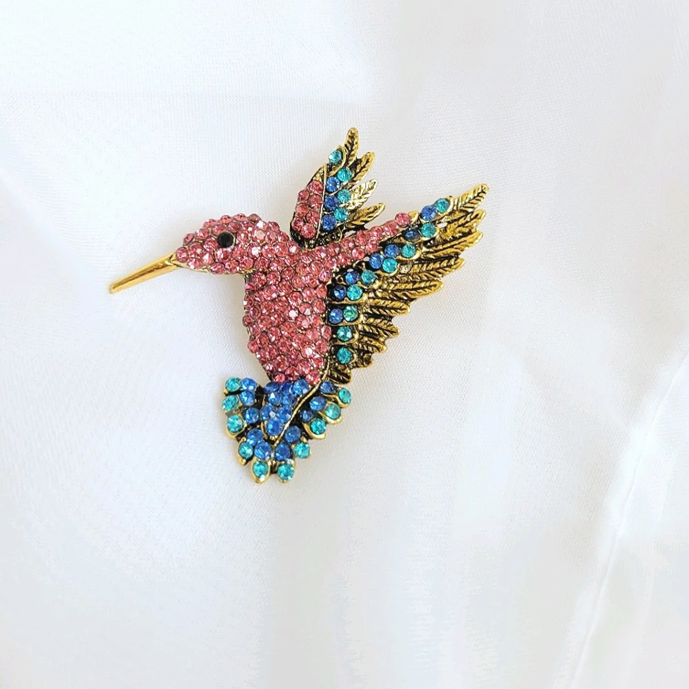 Pink Hummingbird  Brooch Pin Pendant Necklace NWT
